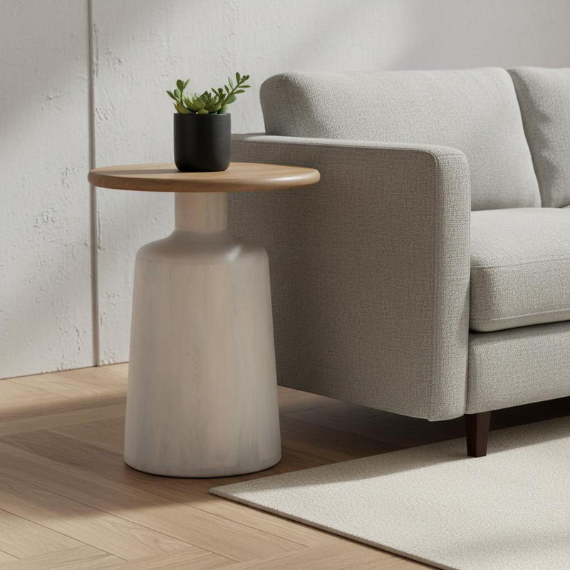 22" Wood Pedestal End Table - White
