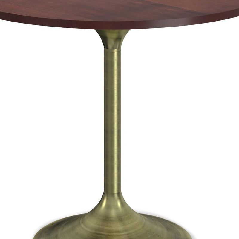 Solid Wood Iron Pedestal Base Round Top Dining Table - Walnut / Brass