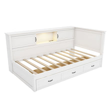 Load image into Gallery viewer, L Shaped Bed Frame With Drawer And And Bookcase With LED Downlight And USB Port
