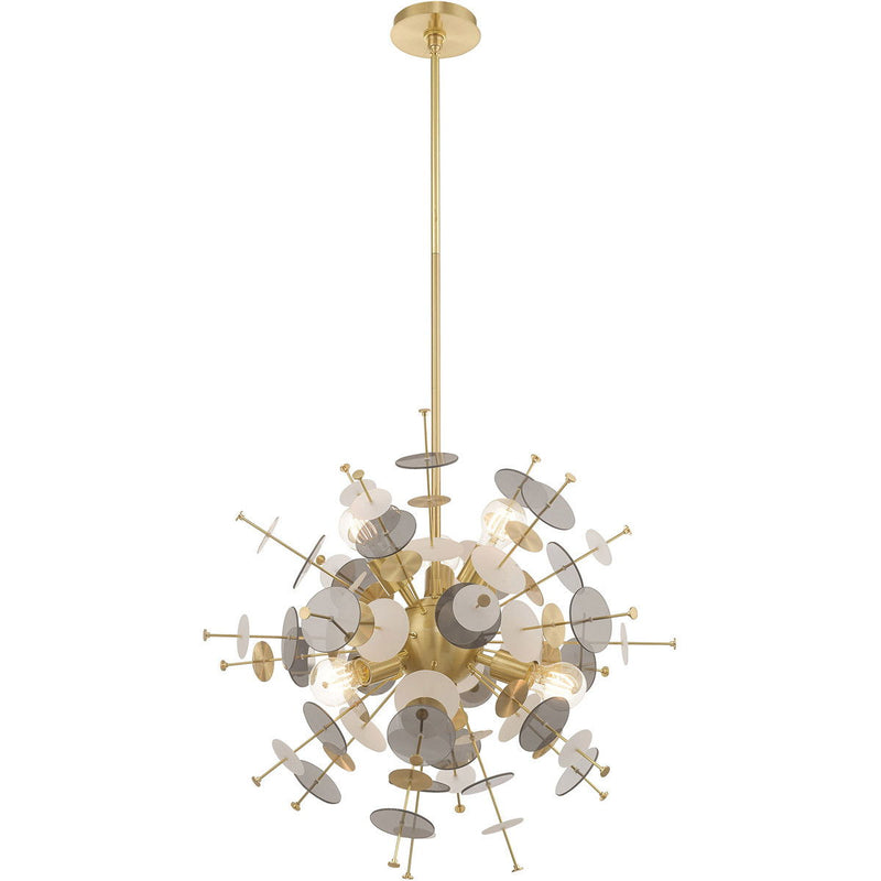 32" Six Light Dimmable Chandelier With Shades - Brass