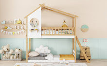 Load image into Gallery viewer, Twin Over Twin Bunk Bed Wood Bed with Roof, Window, Ladder,Natural(OLD SKU :LT100008AAD)
