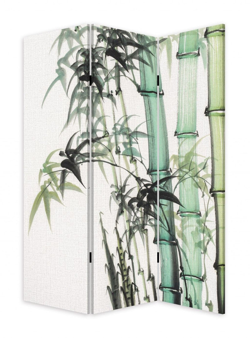 Three Panel Reversible Bamboo Art Room Divider Screen - Green