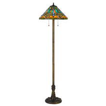 Load image into Gallery viewer, Two Light Traditional Shaped Floor Lamp With Blue And Orange Dragonfly Tiffany Glass Empire Shade - Brass
