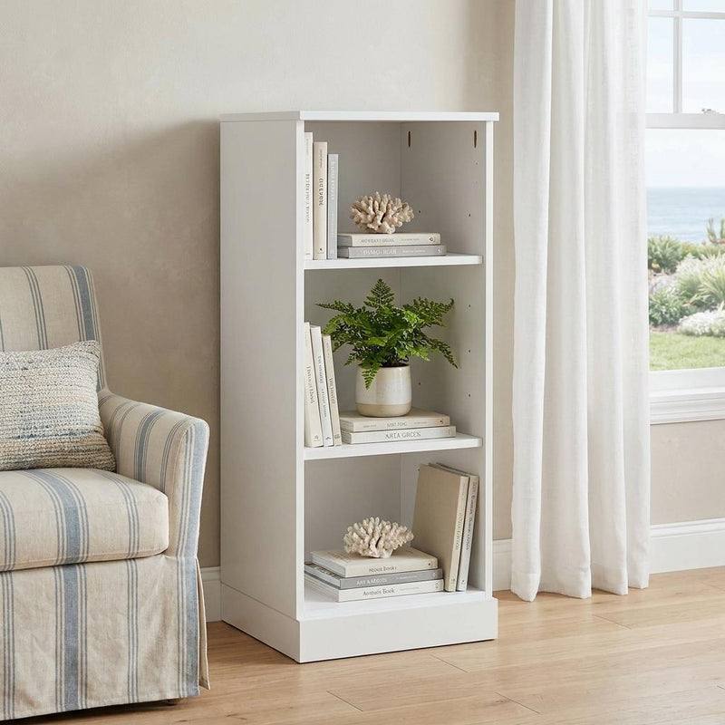 Solid Wood Adjustable Three Tier Library Bookcase - White