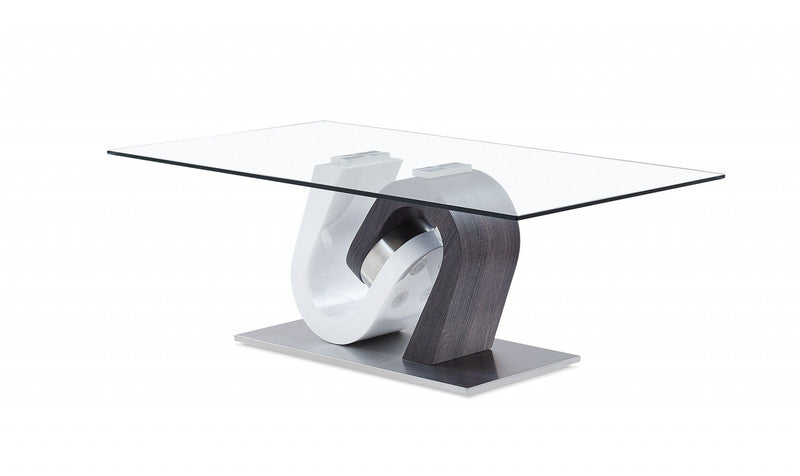 Glass And Steel Coffee Table - Clear And Gray And White