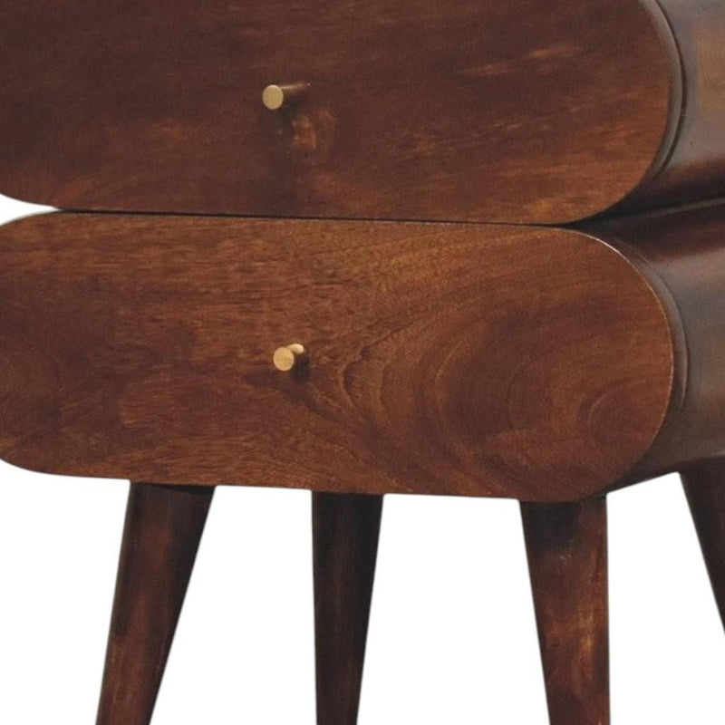 20" Solid Wood Round Two Drawer Nightstand - Chestnut