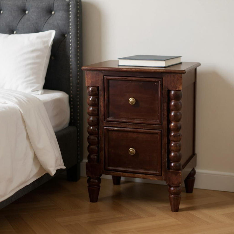 22" Solid Wood 2 Drawer Nightstand - Dark Brown