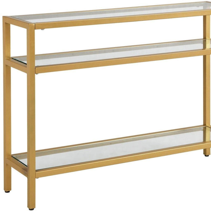 Glass And Iron Console Table With Two Shelves - Clear And Gold