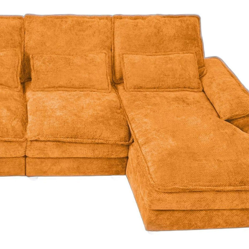 Chenille Modular U Shaped Four Piece Sofa And Chaise Sectional With Console And Toss Pillows - Orange