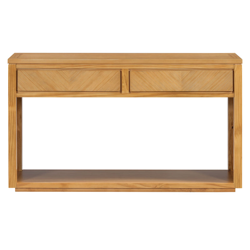Floor Shelf Console Table With Shelf Two Drawers - Natural