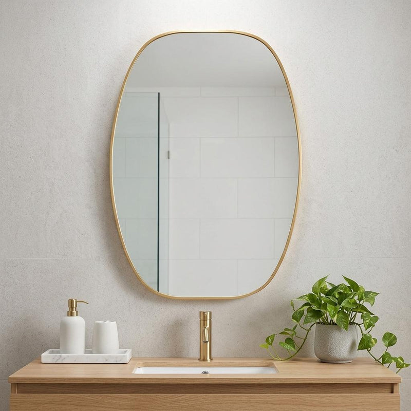 Aluminum Oval Framed Bathroom Vanity Mirror (756115) - Gold