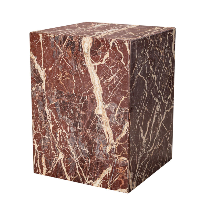 20" Marble Square Block End Table - Red