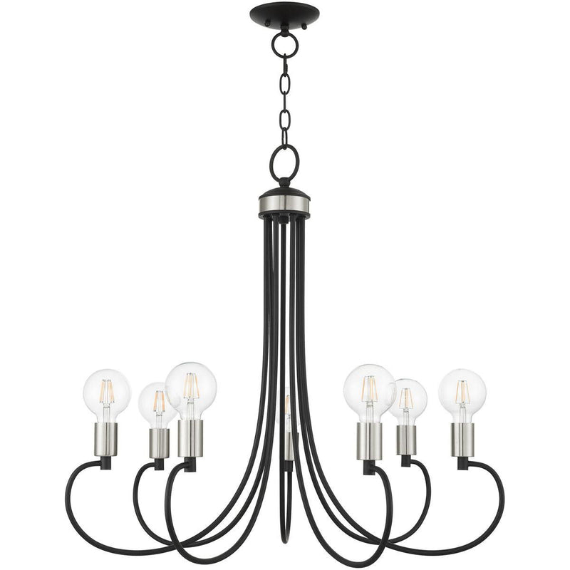 28" Seven Light Dimmable Chandelier With Shades - Black