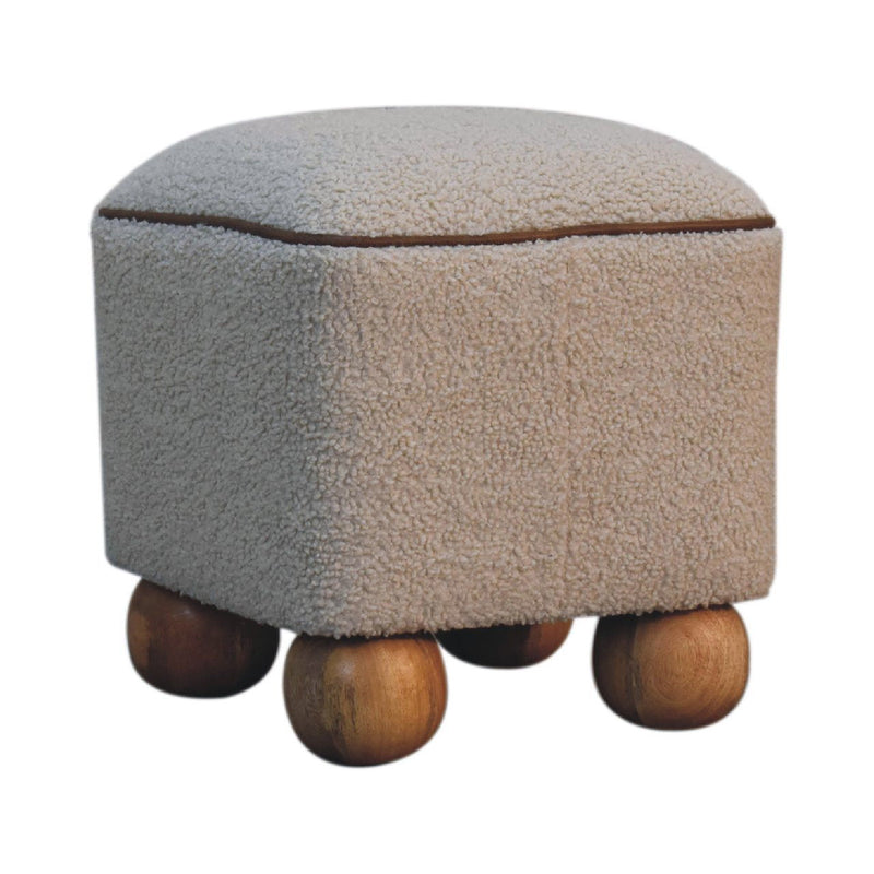 Boucle Round Footstool (723457) - Beige / Brown