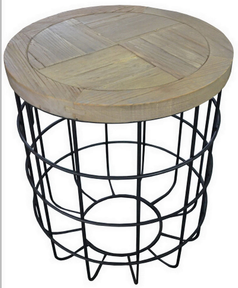 24" Solid Wood And Iron Round Frame End Table - Brown