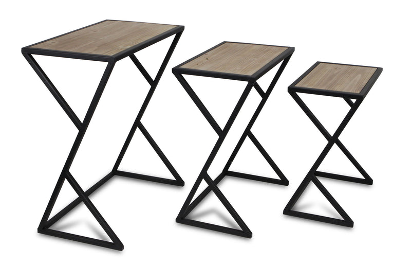 Solid Wood Frame Nested Tables (Set of 3) - Brown / Black