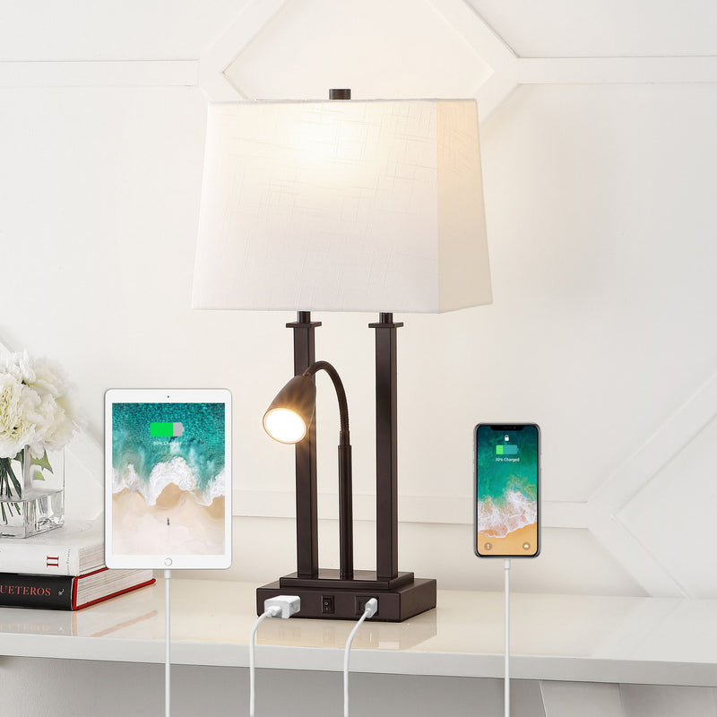 Swing Arm Novelty Table Lamp LED With Shade - Antiqued Bronze