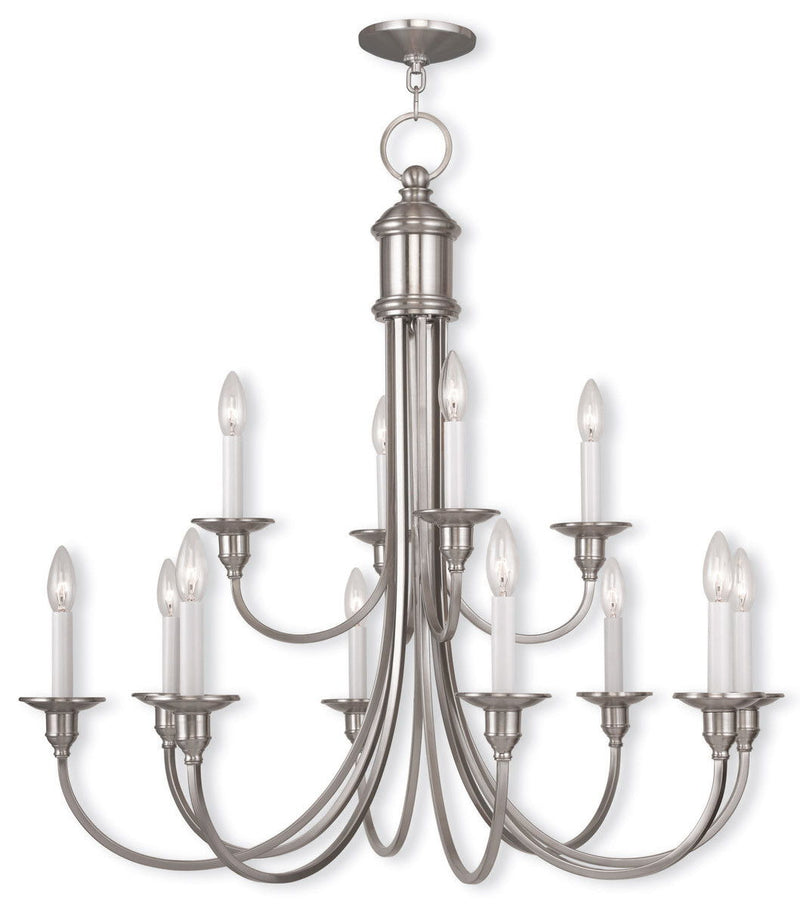 32" Twelve Light Dimmable Chandelier With Shades - Nickel