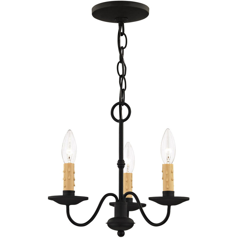 12" Three Light Dimmable Chandelier With Shades - Black