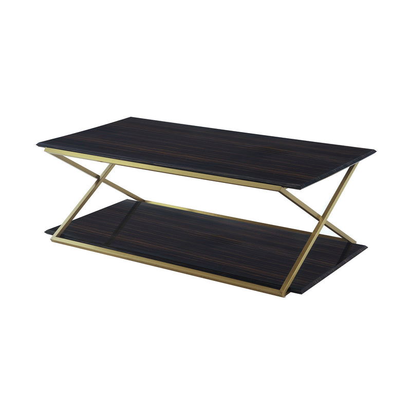 Metal Coffee Table With Shelf - Dark Brown And Gold