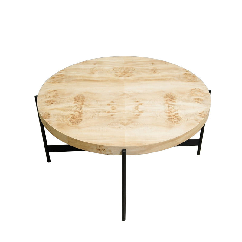 36" Wood And Iron Round Coffee Table - Natural And Black
