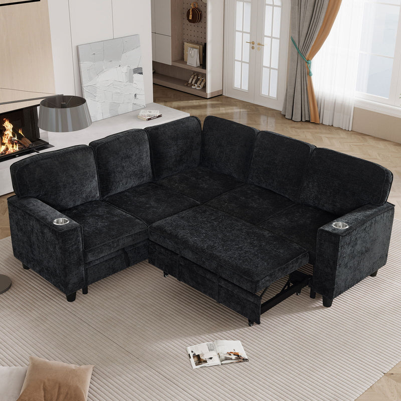 L-Shaped Sofa With Pull Out Sofa Bed With USB