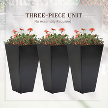 Load image into Gallery viewer, Outsunny - Outdoor Planters (Set of 3) Large Taper Planters With Drainage Holes And Plug, Faux Wood Plastic Flower Pots For Outdoor, Indoor, Garden, Patio
