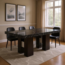 Load image into Gallery viewer, 70" Faux Marble And Wood Double Pedestal Base Dining Table - Black

