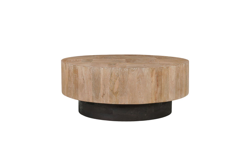Solid Wood Round Pedestal Coffee Table - Natural And Dark Brown