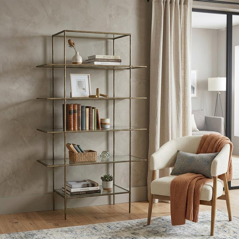 Five Tier Etagere Bookcase - Antiqued Gold / Clear