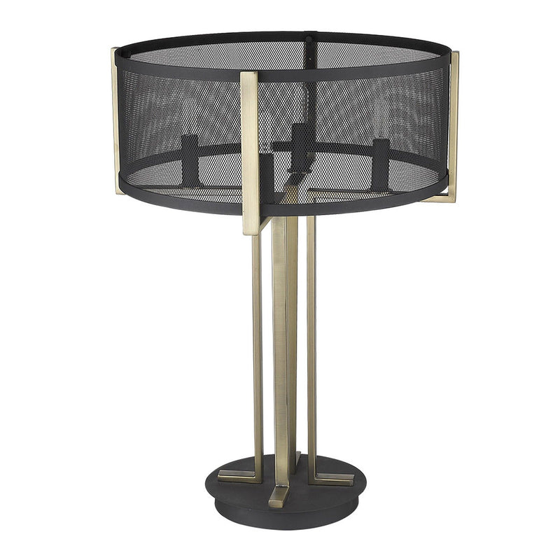 Metal Four Light Geometric Table Lamp With Black Drum Shade - Brass