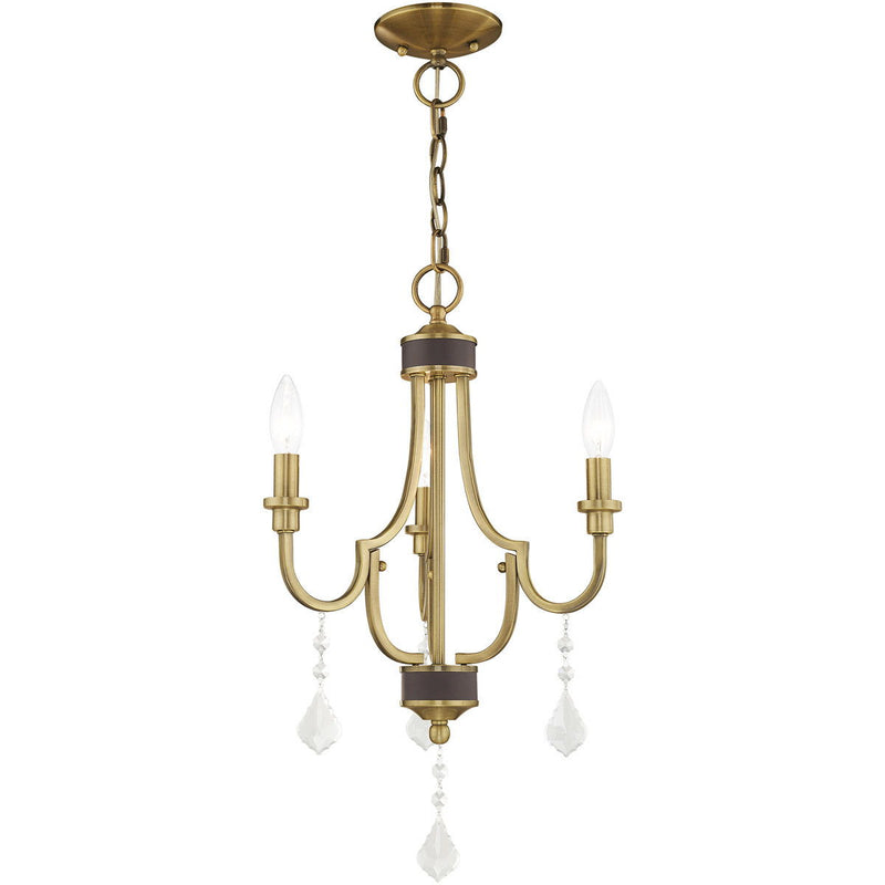 22" Three Light Dimmable Chandelier With Shades - Antiqued Brass