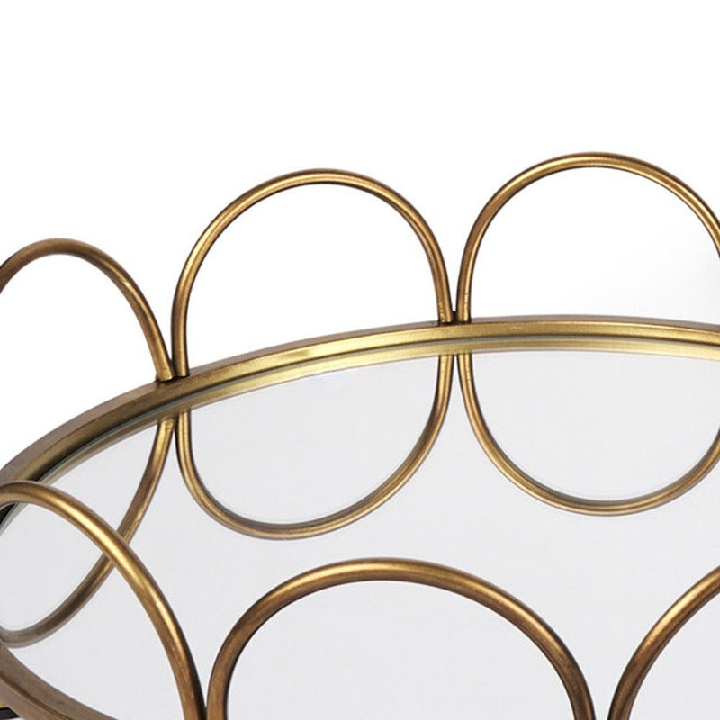 Metal Mirrored Glass Round Vanity Trays (Set of 2) - Antiqued Gold