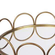 Load image into Gallery viewer, Metal Mirrored Glass Round Vanity Trays (Set of 2) - Antiqued Gold
