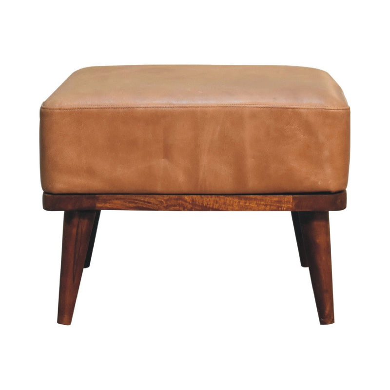 Leather Round Footstool (719521) - Brown