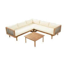 Load image into Gallery viewer, Premium Outdoor Sofa Set With Waterproof Cushions Sectional Seating Group With Acacia Wood And Wicker - Brown Mix / Beige

