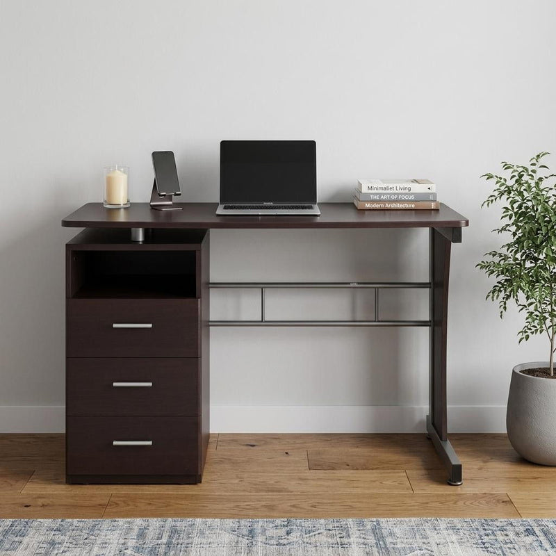 Stainless Computer Desk With Three Drawers - Chocolate