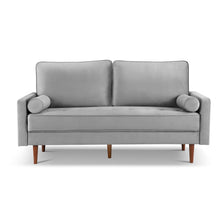 Load image into Gallery viewer, Velvet Sofa And Toss Pillows With Dark Brown Legs - Gray
