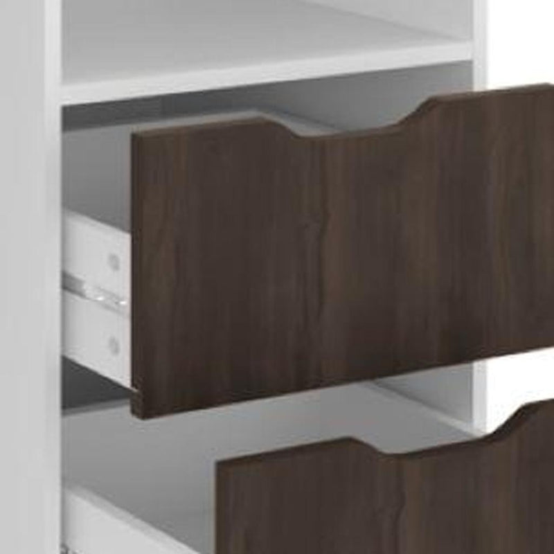 Wood Rolling Pedestal Computer Desk With And Two Drawers - White And Walnut