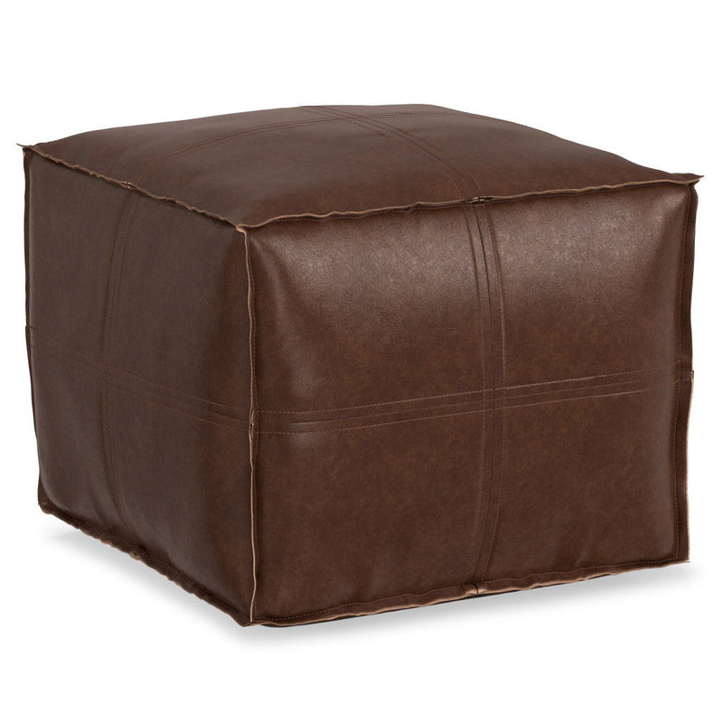 18" Faux Leather Pouf Ottoman - Brown