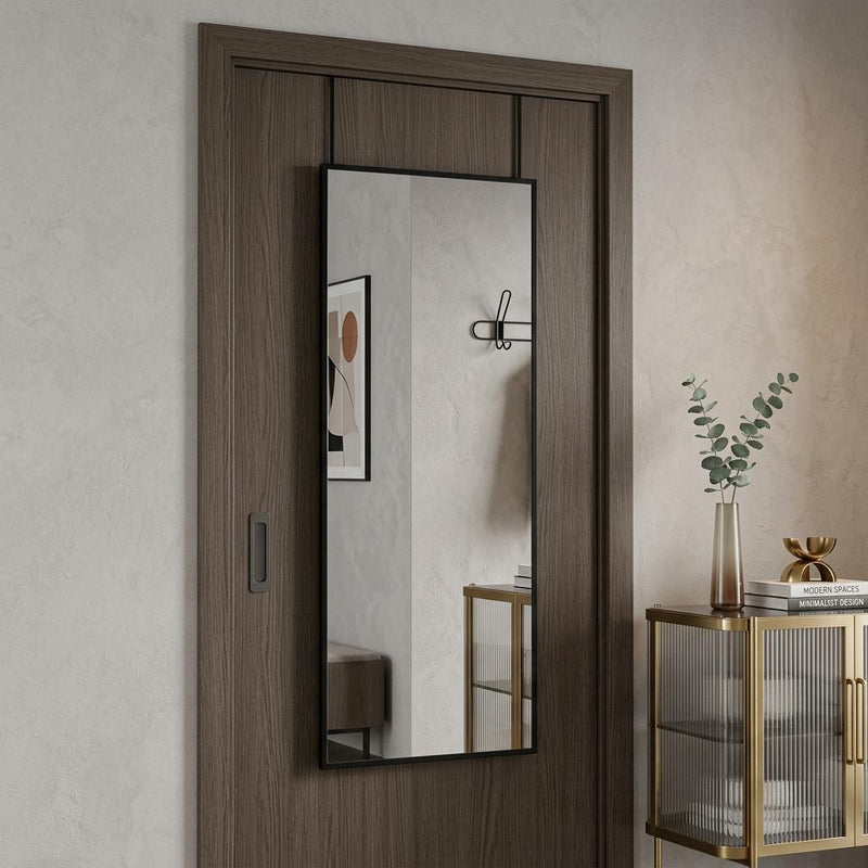 Aluminum Over the Door Framed Cheval Mirror - Black
