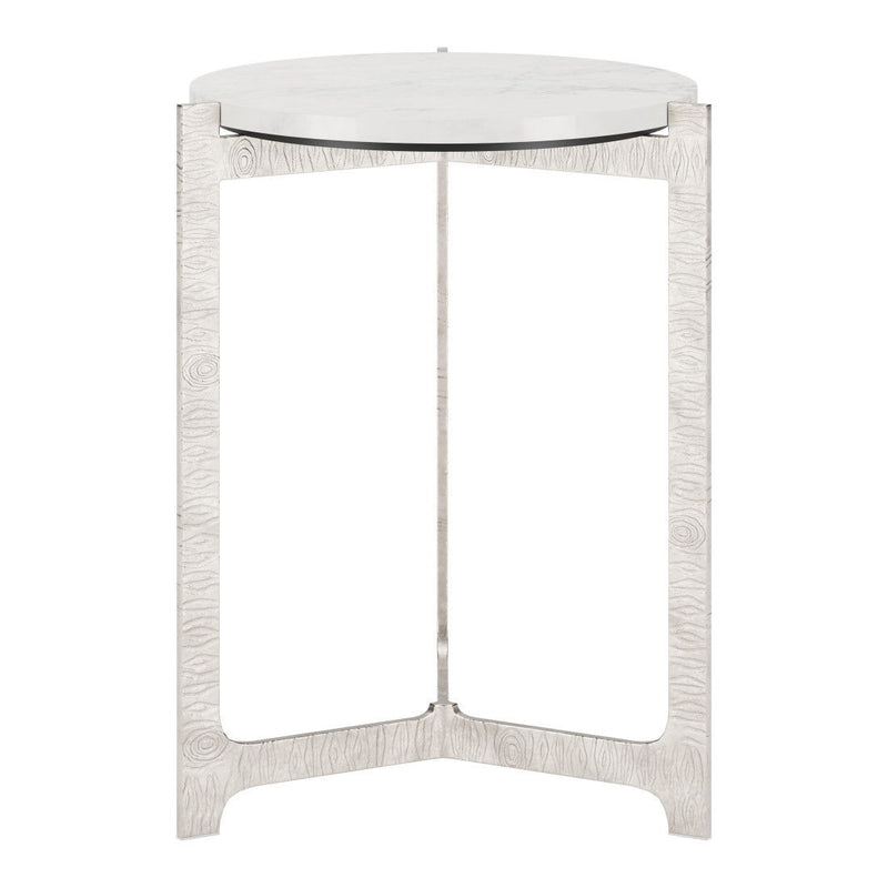 25" Marble And Aluminum Round Cross Legs End Table - White And Silver