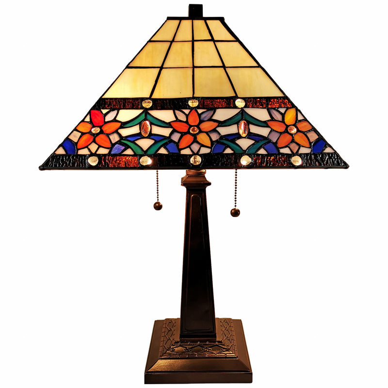 Metal Two Light Candlestick Table Lamp With Orange Empire Shade - Dark Brown