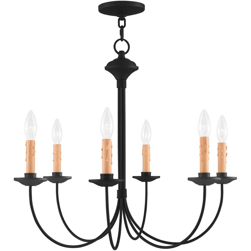 22" Six Light Dimmable Chandelier With Shades - Black