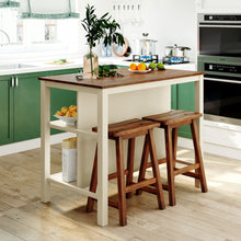 Load image into Gallery viewer, Rustic 3 Piece Stationary Kitchen Island Set With 2 Seatings, With 2 Open Shelves
