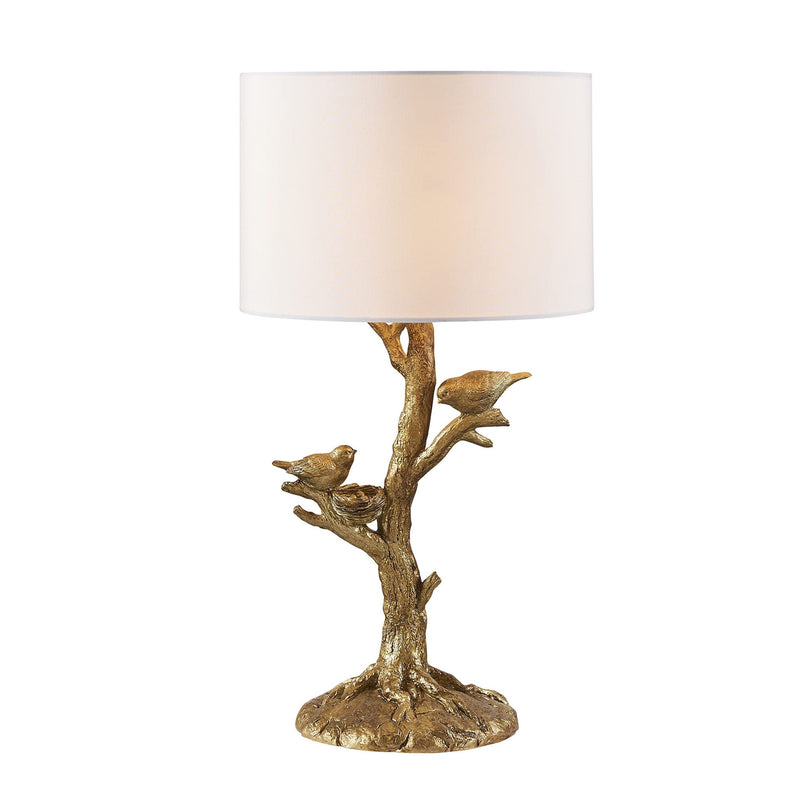 Birds In A Tree Table Lamp With Drum Shade - Golden And White