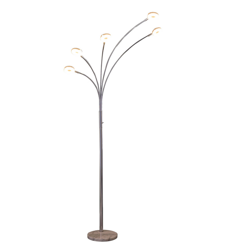 5 Light Contempo Arc LED Floor Lamp - Silver