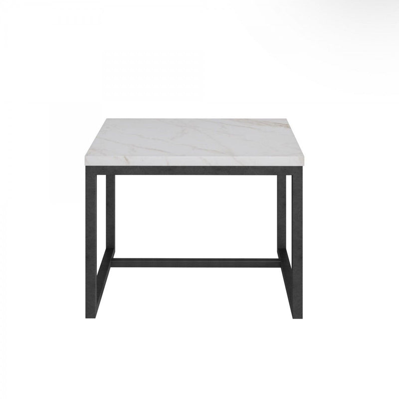 Stone And Metal Square End Table - Black And White