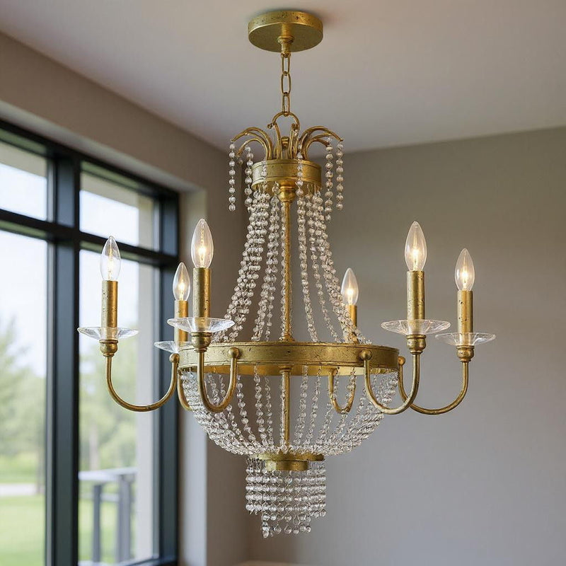 28" Six Light Dimmable Chandelier With Shades - Gold
