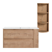 Load image into Gallery viewer, Modern Wall Mounted Bathroom Vanity With Ceramic Sink And Storage Rack, 2 Soft Close Drawers
